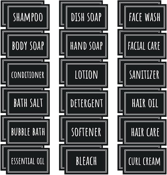 Segbeauty Soap Dispenser Waterproof Labels, 36 Packs Self-Adhesive Minimalist Labels Stickers for Bottles, Farmhouse Bathroom Kitchen Laundry Removable Cleaning Label for Shampoo Dish Soap Deter-Gent
