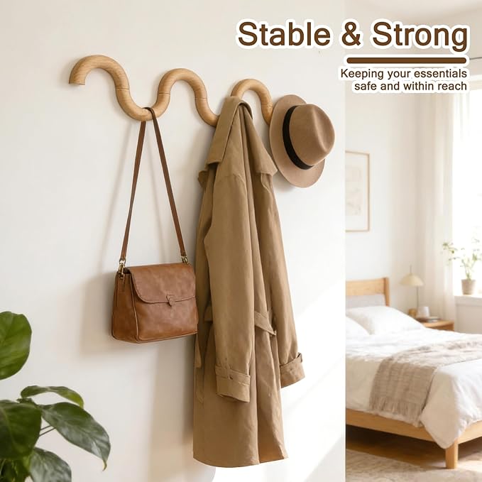 3Pack Coat Hooks Wall Mount for Hanging,Rotatable Wooden Wall Hooks Modern Hat Rack Key Holder Entryway Organizer Clothes Hanger Home Decor for Bedroom Kitchen Hallway Bathroom