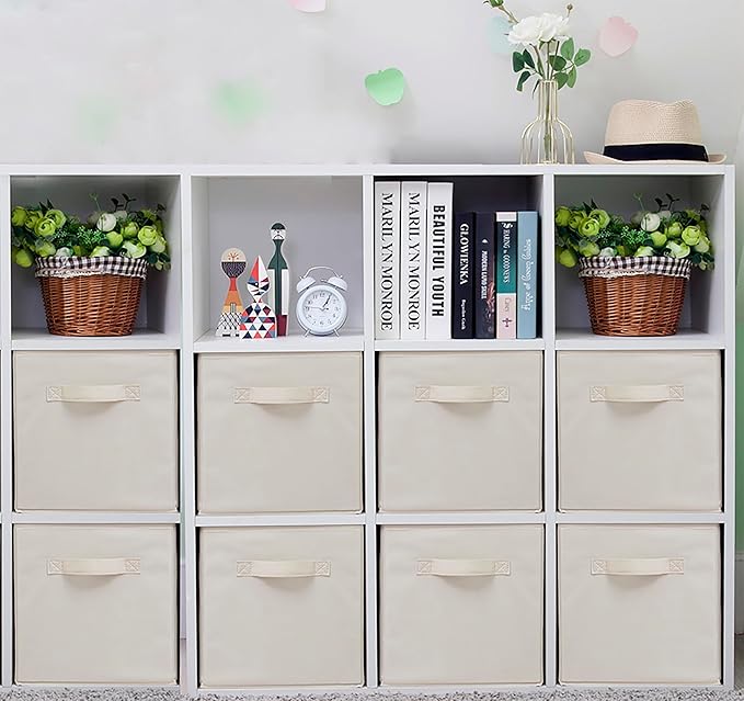 Storage Cubes, 11 Inch Cube Storage Bins, Set of 8, Fabric Foldable Storage Bins With Handles, Closet Storage Organizer bins, Cubby Clothing Storage Baskets for Shelves, Beige