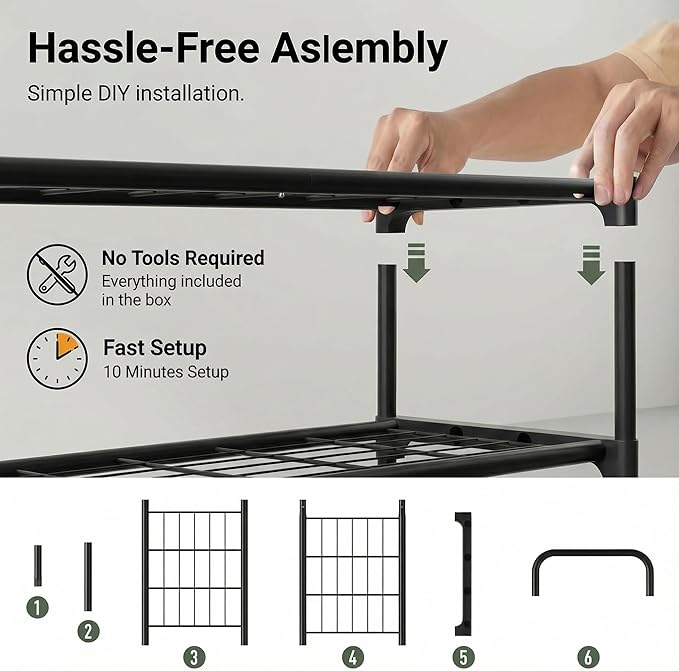 4-Tier Shoe Rack Organlzer, Rustproof lron, Spaclous Shoe Storage Shelf for Closet or Entryway, Fits Sneakers & Slippers, Black