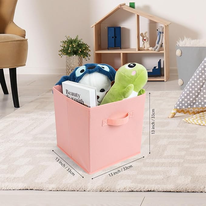Fabric Storage Bins 6 Pack 13 inch Foldable Storage Cubes with Reinforced Handles Fun Colored Durable Cube Storage Bin for Home, Playroom, Closet Organizers and Storage Purple, Pink, Peach