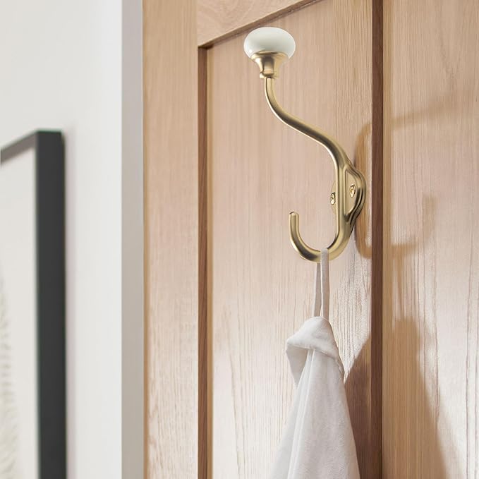 TUNNY Coat Hooks - 5 Pack Champagne Bronze Towel Hooks Robe Hooks Decorative Wall Hooks for Bathroom Bedroom Kitchen Towel Robe Clothes Cabinet Closet Bathroom Hardware