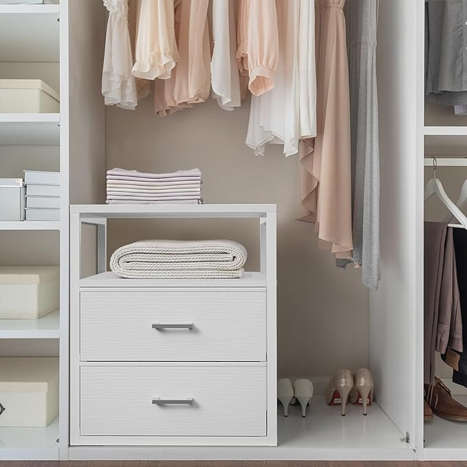 BOLUO Closet Drawers White Fabric 2 Drawer Small Dresser for Closet Organizers and Storage Bedroom Dorm Modern