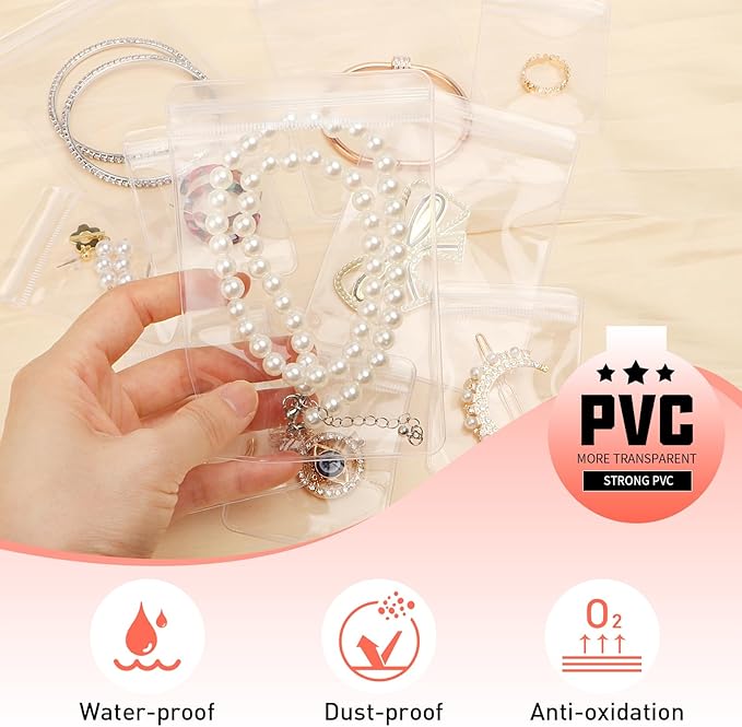 50 Large Plastic Jewelry Bags with Zipper, Clear Anti Tarnish Jewelry Bags for Small Business