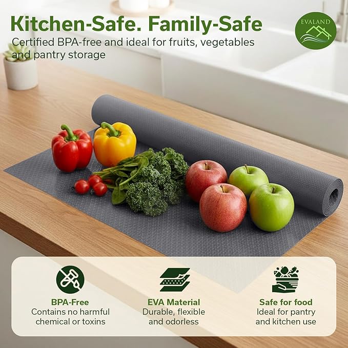 EVALAND Shelf Liners for Kitchen Cabinets Non-Adhesive 17.7" x 33 FT Grey Drawer Liner Non Slip, Washable Cabinet Liner, Waterproof Shelf Liners for Cabinets, Refrigerator Bathroom Pantry - Thickened