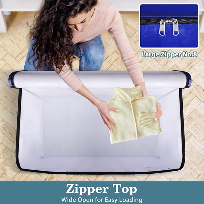 HomeHacks Moving Bags, 8-Pack Heavy Duty with Strong Zippers and Handles Collapsible Moving Supplies, Storage Totes for Packing & Moving Storing 93L-8 Pack (Blue)
