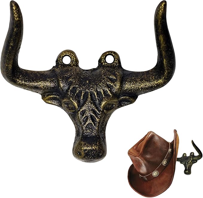 Cast Iron Wall Mount Hook – Bull Bronze, 1 Pack – Vintage Rustic Coat Hook for Entryway, Bathroom, Kitchen, or Bedroom