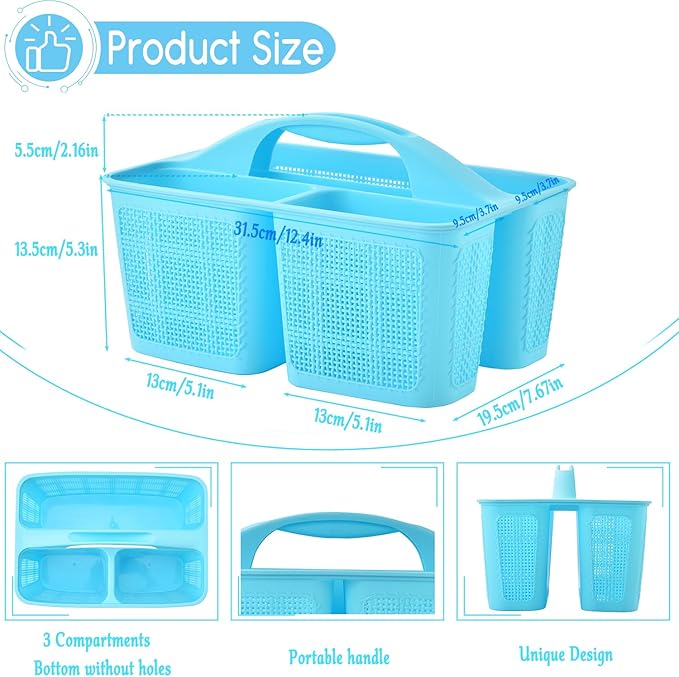 Plastic Blue Shower Caddy Basket, Divided Cleaning Portable Shower Basket with Handle Compartments Storage Organizer for Bathroom, College, Kitchen, Dorm Room Essentials