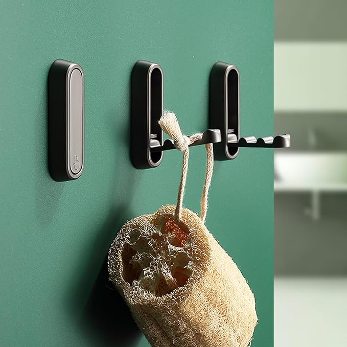 3 Pcs Folding Wall Hooks, Heavy Duty Metal Coat Hooks for Bedroom Closet, Bathroom Towel Hanger Wall Mounted Kitchen Hooks for Hanging Aprons, Brushes, Umbrellas, Keys, Hat, Bags (Black)