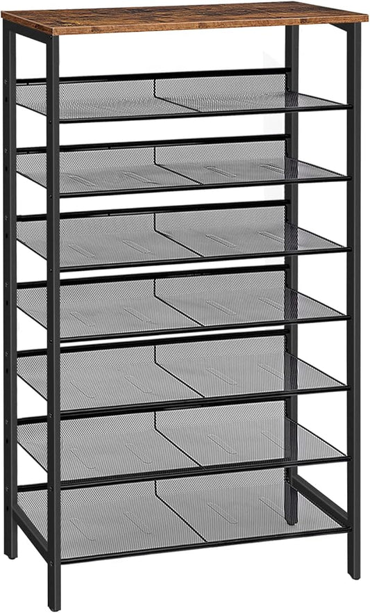 HOOBRO 8-Tier Shoe Rack, 29.5"L Shoe Shelf, Large Capacity Shoe Storage Organizer for 21-24 Pairs of Shoes, Front Door Entrance, Entryway, Hallway, Closet, Space Saver, Rustic Brown and Black BF18XJ01
