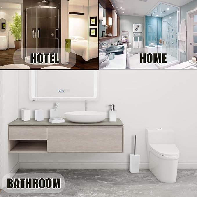 Bathroom Accessory-6Pcs White Bathroom Accessories Set Includes Soap Dispenser, Toothbrush Holder and Cup, Soap Dish, Toilet Brush and Holder, Qtip Holder
