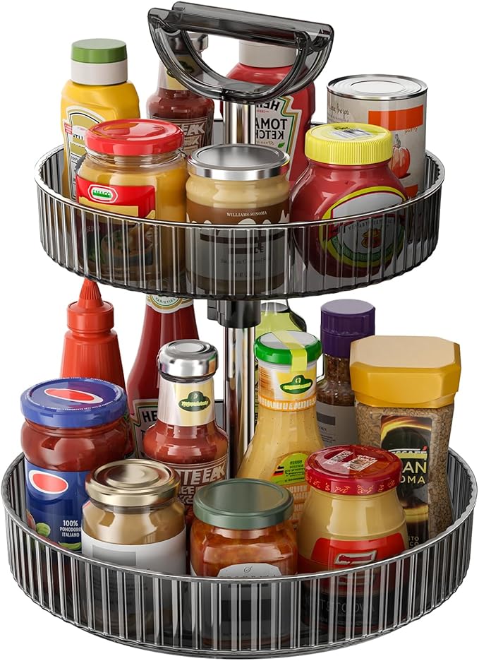 Lazy Susan Organizer – 2 Tier Rotating Spice Rack Turntable, 11.4" Plastic Spinning Organizer for Kitchen Cabinet Pantry Countertop Cupboard Bathroom Storage
