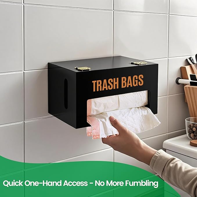 Extra Large Black Bamboo Trash Bag Organizer Roll Holder, Fits Costco & Sam's Club Jumbo Rolls, Under-Sink, Cabinet & Wall Mount Dispenser, Garbage Bag Storage for Kitchen, Pantry, Garage