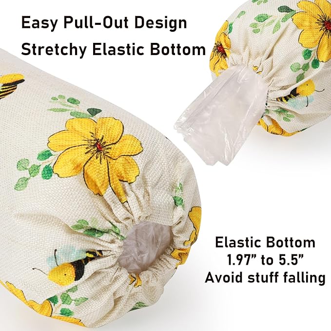 2Pcs Sunflower Plastic Bag Holder for Kitchen Essentials, Reusable Hanging Grocery Bag Organizer, Sunflower Gifts for Women, Washable Large Grocery Trash Bags Storage Dispenser