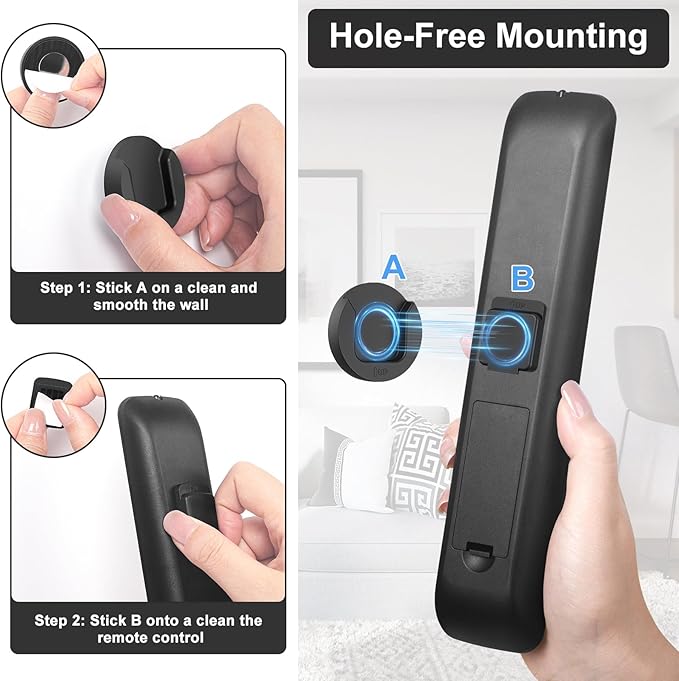 Magnetic Remote Control Holder Wall Mount, 4 Pack TV Remote Control Holder for Fan/Air Conditioner, Self-Adhesive Bedside Caddy for TV Backside/Bedroom/Office/RV Home Organizer Storage(Black)