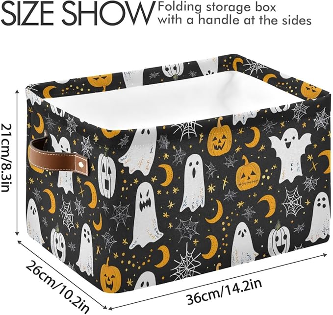 Halloween Devil and Pumpkin Storage Basket,Spider Web Large Storage Bin Fabric Collapsible Organizer Bag with Handles 15x11x9.5 inch