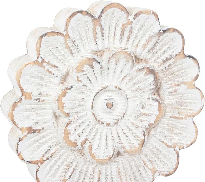 Distress Wood Flower Coat Hooks for Wall Hanging, Single Small Vintage Decorative Hanger for Keys, Bags, Towels (Long Hanger)