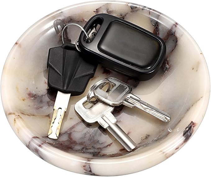 Hipiwe Decorative Key Holder for Entryway Table Round Key Bowl Marble Nightstand Organizer for Candle Jewelry Tray for Earrings Necklaces