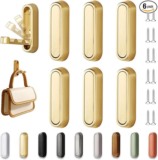 6PCS Folding Wall Hooks, Foldable Coat Hooks Heavy Duty Foldable Hook Bathroom Towel Hooks Robe Hooks Wall Mounted for Bathroom, Closet, Entryway, Pool, and Kitchen (Round-Gold)