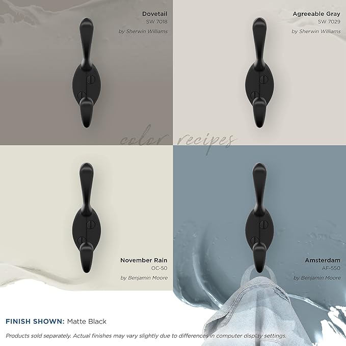 Amerock H55451MB | Noble Double Prong Decorative Wall Hook | Matte Black Hook for Coats, Hats, Backpacks, Bags | Hooks for Bathroom, Bedroom, Closet, Entryway, Laundry Room, Office