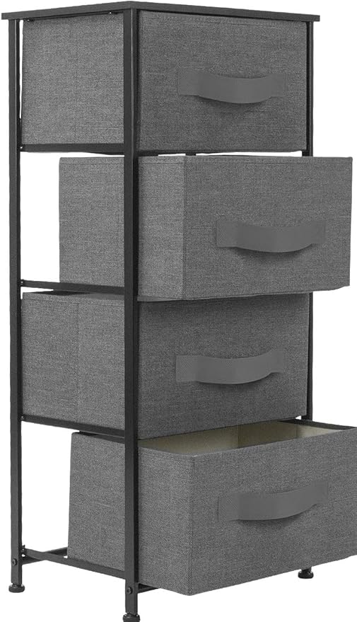 Sorbus Nightstand with 4 Drawers - Bedside Furniture & Night Stand End Table Dresser with Steel Frame, Wood Top, Easy Pull Fabric Bins for Home, Bedroom Accessories, Office & Dorm