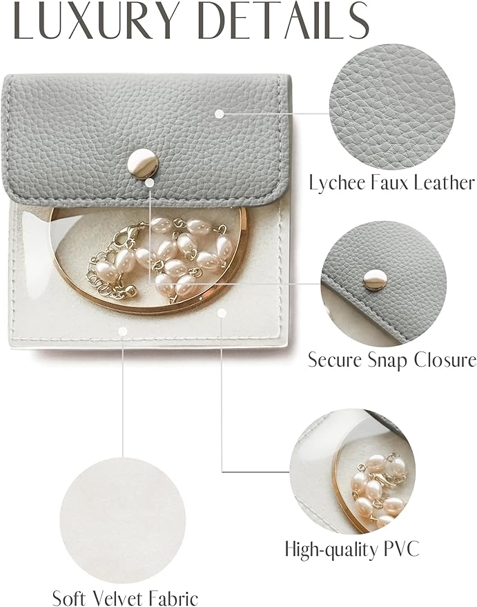 Popvibe 6 Pcs Jewelry Bags Clear Mini Pouch Small Jewelry Pouches for Traveling Leather Portable Travel Jewelry Organizer and Storage Bag for Earrings, Necklace, Blue Gray