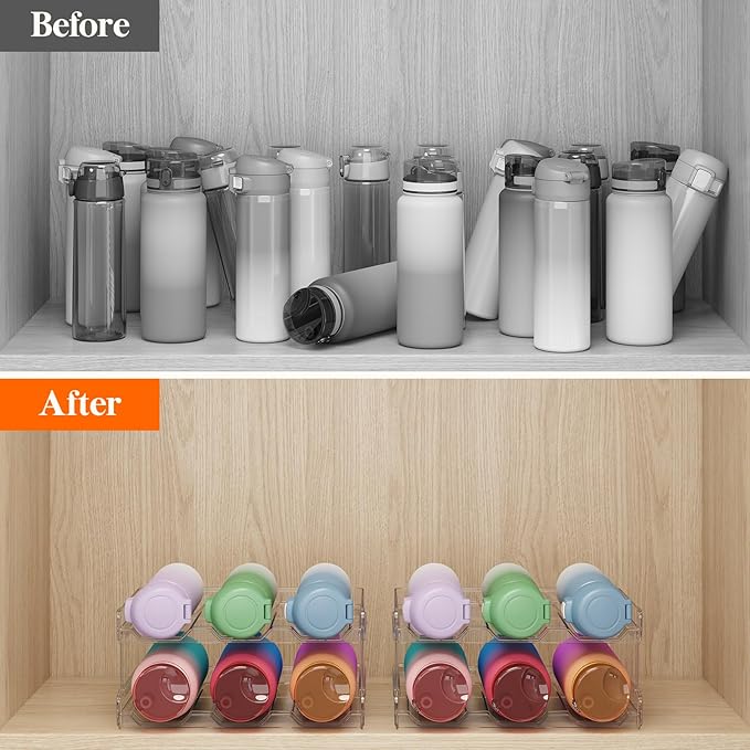 Lifewit 4 Tier Stackable Water Bottle Organizer for Cabinet, Plastic Bottle Holder Fits 12 Bottles/Tumblers up to 3.8" Diameter for Pantry/Countertop/Cupboard, 28 x 19 x 34 cm/11 Ã 7.5 Ã 13.4"