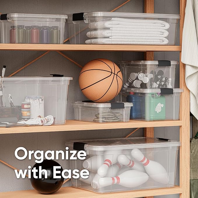 Superio Storage Bins with Lids- 6 Pack, 2.3 Qt Clear Boxes for Organizing, Stackable Plastic Containers- BPA Free, Non-Toxic, Odor Free, Organizer for Home, Office, Dorm