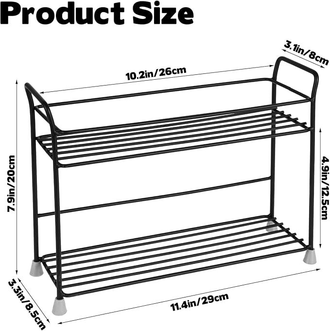 2 Tier Spice Rack Organizer for Countertop Sturdy Metal Standing Spice Storage Shelf Rack Seasoning Organizer Holder for Home Kitchen Cabinet Bathroom Bedroom Pantry Vanity Black