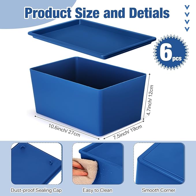 Menkxi 6 Pcs Storage Bins with Lids Small Plastic Storage Containers Stackable Storing Baskets Box Cute Organizer Bins for Organizing Shelves (Colorful)
