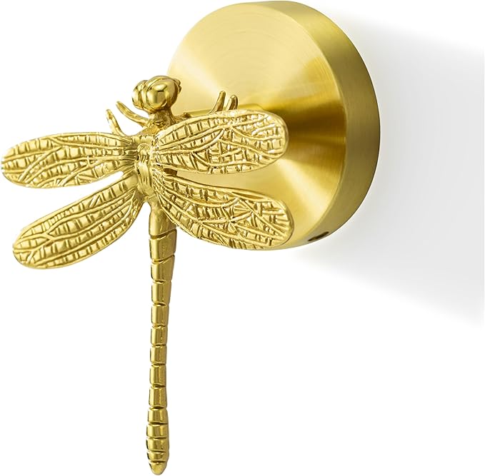 Brass Bird Coat Rack Robe Wall Hooks Hat Dragonfly Hanger for Bedroom Kitchen Various Shapes Animal Deer Decor Home Accessories (1, Dragonfly)