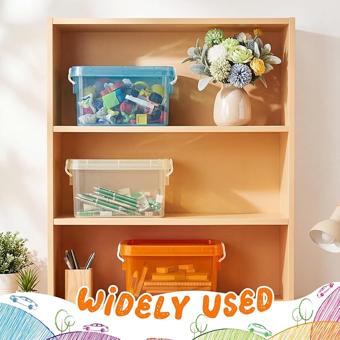 Wenqik 12 Pack Colorful Plastic Storage Bins with Lids 4 Quart Small Storage Latch Box Stackable and Nestable Clear Organizer Bins with Latching Handle and Buckle for Organizing (Mondrian)