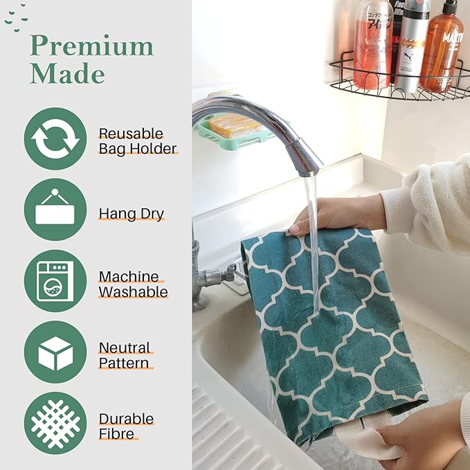 Plastic Bag Holder, Washable Grocery Bag Holder for Plastic Bags, Durable Plastic Bag Storage Dispenser with Hanging Loop, Wall Mount Trash Bag Dispenser for Home Kitchen Cabinet (Dark Green)