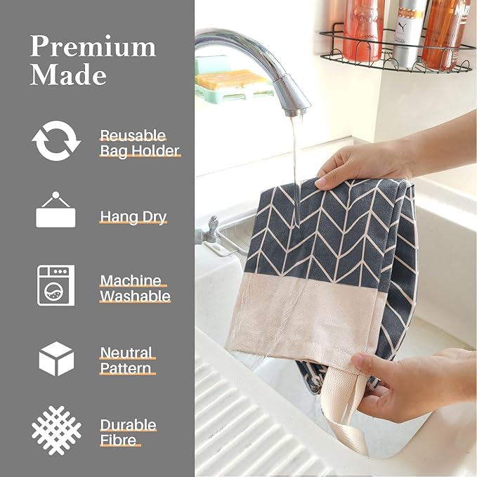 Plastic Bag Holder, Canvas Grocery Bag Holder Dispenser, Wall Mount Shopping Trash Bag Storage Organizer for Home Kitchen (Dark Grey)