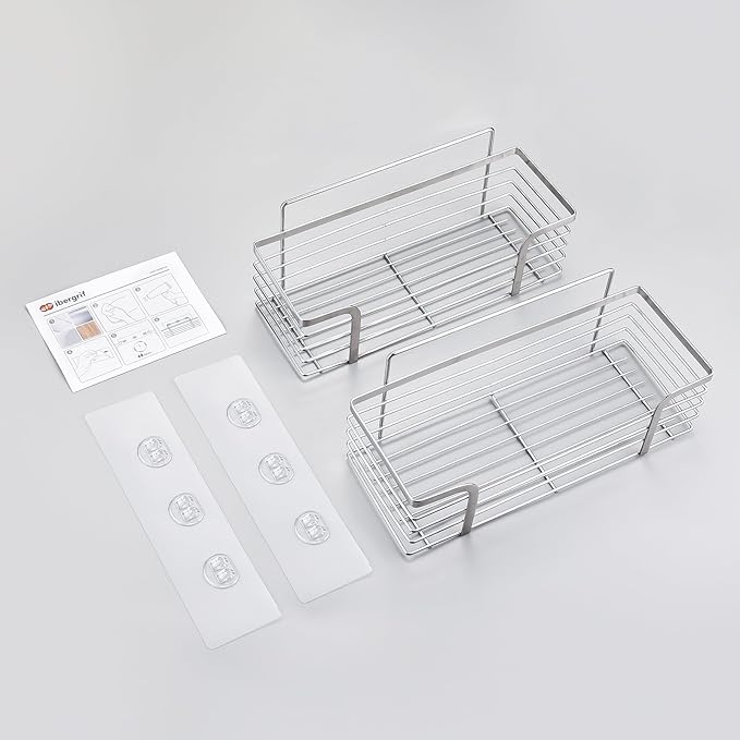 Ibergrif 2 Pack Shower Caddy – Rustproof Adhesive, No Drilling Wall-Mounted Shower Shelf, Large Capacity Durable Stainless Steel, White