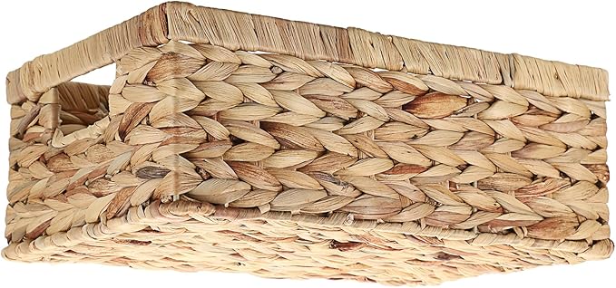 Wicker Basket for Shelf Woven Open Storage Bins with Built-in Handles Handwoven Water Hyacinth Storage Baskets Box for Living Room Bathroom Kitchen,13.8"L x 9.3"W x 5"H
