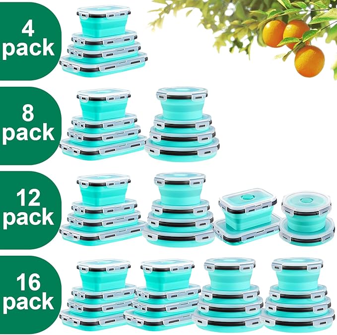 Sudaya 4 Pack Collapsible Food Storage Containers With Lids, Collapsible Storage Containers Sets Silicone Collapsible Bowls For Camping, RV Accessories, Travel Trailer Must