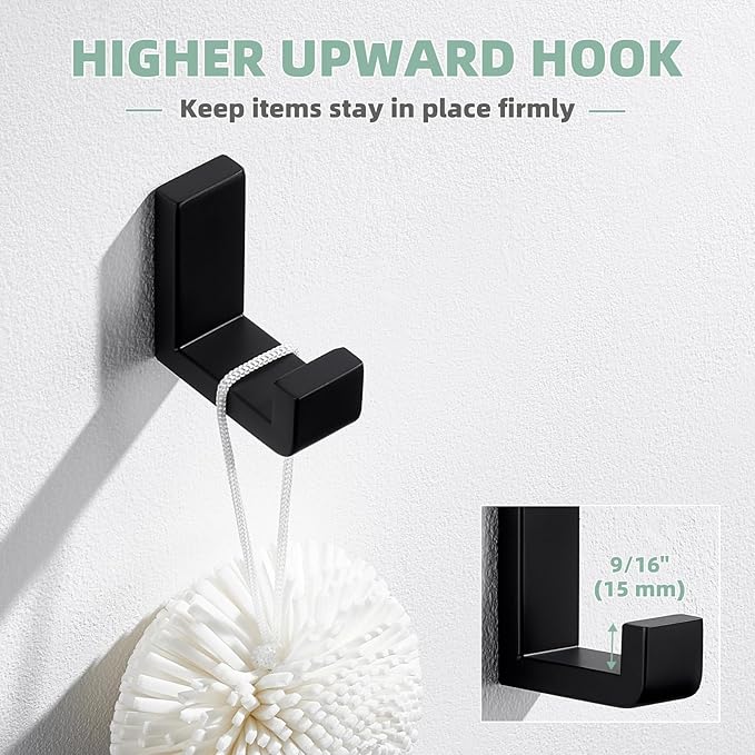 APLusee Robe Towel Hook, SUS 304 Stainless Steel Modern L Shape Practical Coat Hook, Utility Shower Towel Hanger for Bathroom Kitchen Home Storage (Matte Black)