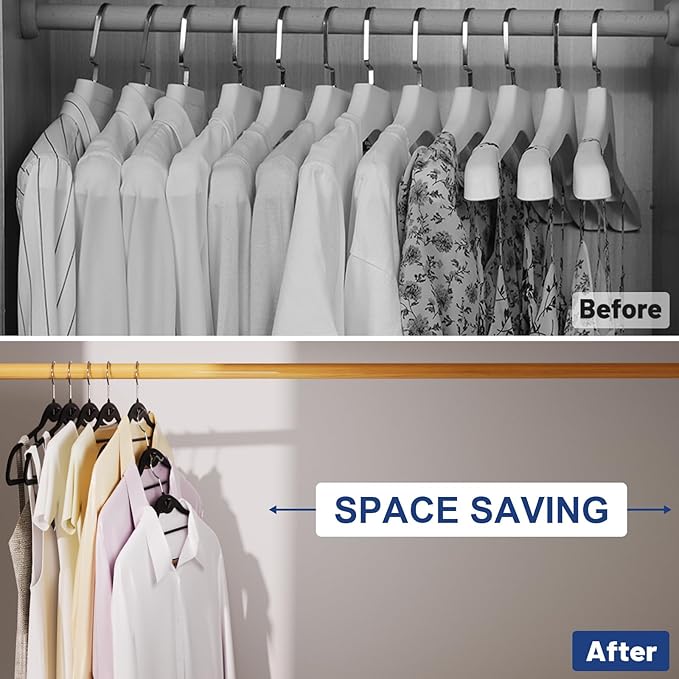 Black Velvet Hangers,Non Slip Felt Hanger，Stackable Space Saving Hangers with 360° Rotating Silver Hook,Closet Organizers and Storage Suit Clothes,Pants,Shirt,Tie,Tank Top