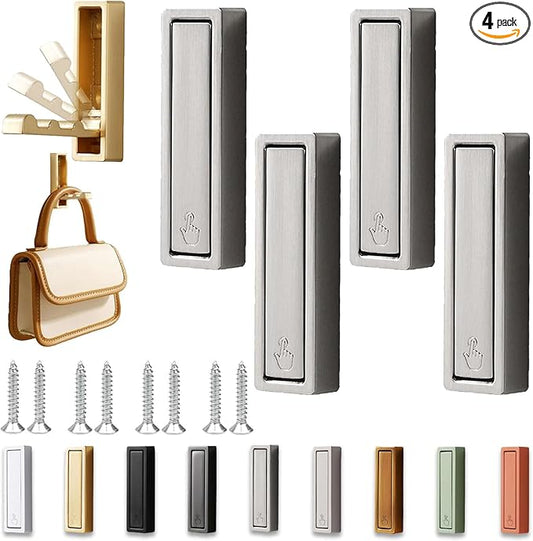 4PCS Folding Wall Hooks, Foldable Coat Hooks Heavy Duty Foldable Hook Bathroom Towel Hooks Robe Hooks Wall Mounted for Bathroom, Closet, Entryway, Pool, and Kitchen (Square-Silver)