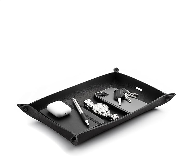 Main Street Forge Leather Valet Tray for Men â Rustic EDC Organizer for Keys, Phone & Wallet â Made in USA â Midnight Black