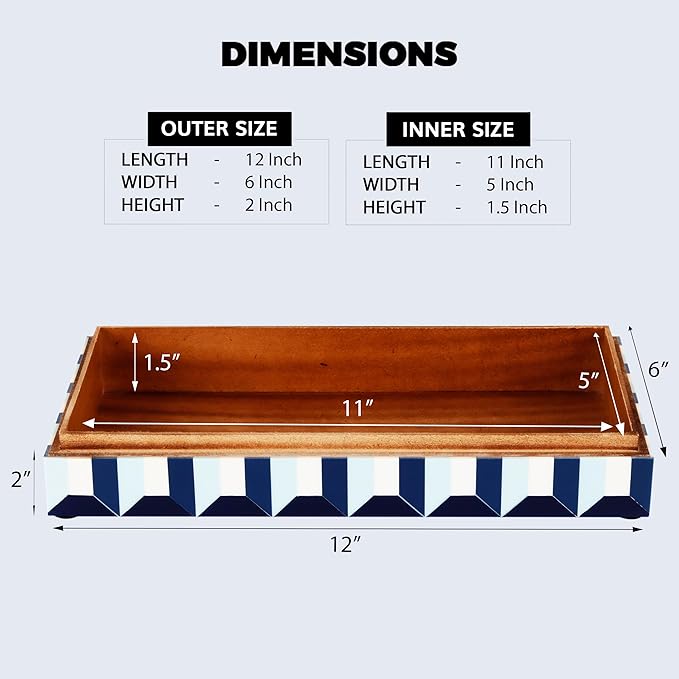 Handicrafts Home Large Decorative Storage Box 12x6– Coffee Table Organizer Box, Modern Home Décor Accent, Keepsake Memory Box, Jewelry Storage Box, Boho Decorative Box with Lid for Shelf, Mantle Decor