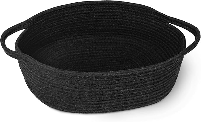 Black Woven Basket, 13â x 9â x 5â Cute Dog Toy Basket, Soft Cotton Rope Storage Box, Cat Toy Bin, Baskets for Gifts Empty, Small Baskets for Organizing, Decorative Basket