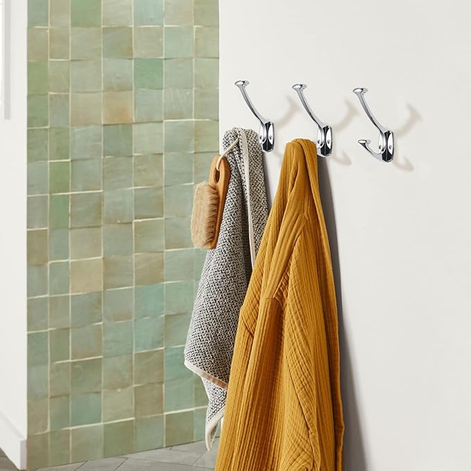 5 Pack Polished Chrome Hooks Decorative Heavy Duty Solid Large Coat Hooks for Towel Hanging Coats Robe Wall Mounted Towel Bags Door Back Bathroom Wall Hook.