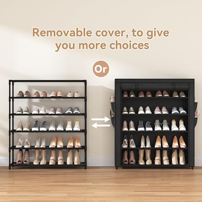 Shoe Rack with Cover, 5 Tier Shoe Organizer Storage for 20-24 Pair Shoes and Boots Large Shoe Storage Shelf Space Saving Vertical Shoe Rack for Closet, Front Door Entrance, Dorm, Garage