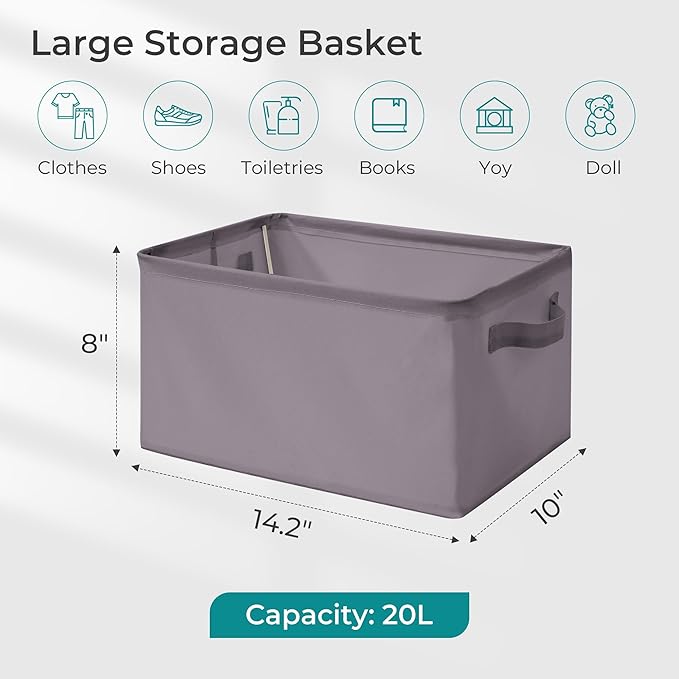 Storage Basket Bins with Metal Frame, Large Collapsible Fabric Storage Baskets for Organizing Shelf, Basket Organizer W/Handles for Blankets, Towels, Laundry, Shelves, 6-Pack, Gray
