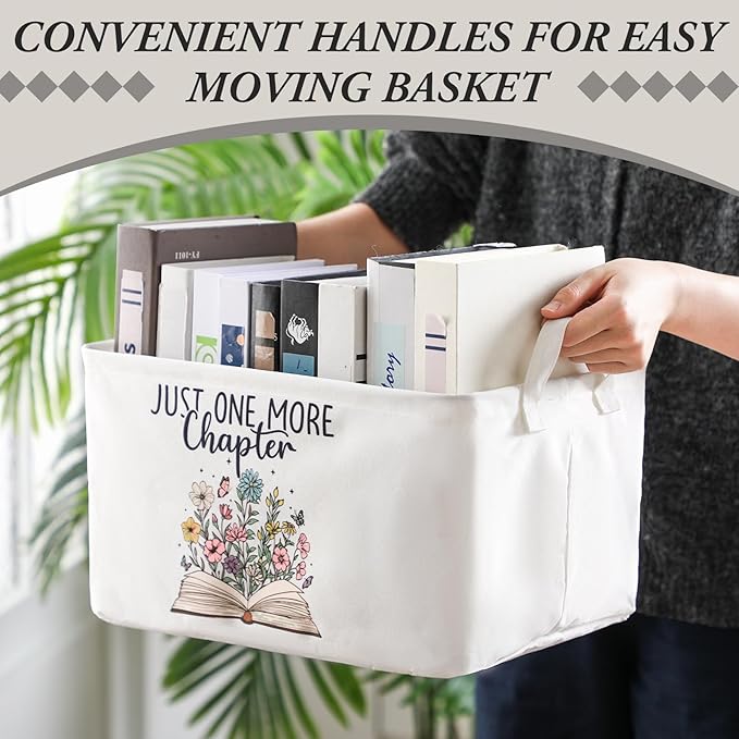 Marsui Book Lover Gifts Just One More Chapter Book Storage Basket to Be Read List Storage Bin Bookish Accessories Bookworm Gift for Club Members Student Teacher Reading Accessories