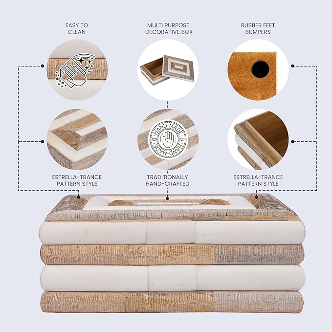 Handicrafts Home Large Decorative Storage Box with Lid– 10x8x4” Coffee Table Organizer, Keepsake- Decorative Boxes for Home Decor, Stylish Decorative Box for Office Decor- Drancy Ribbed