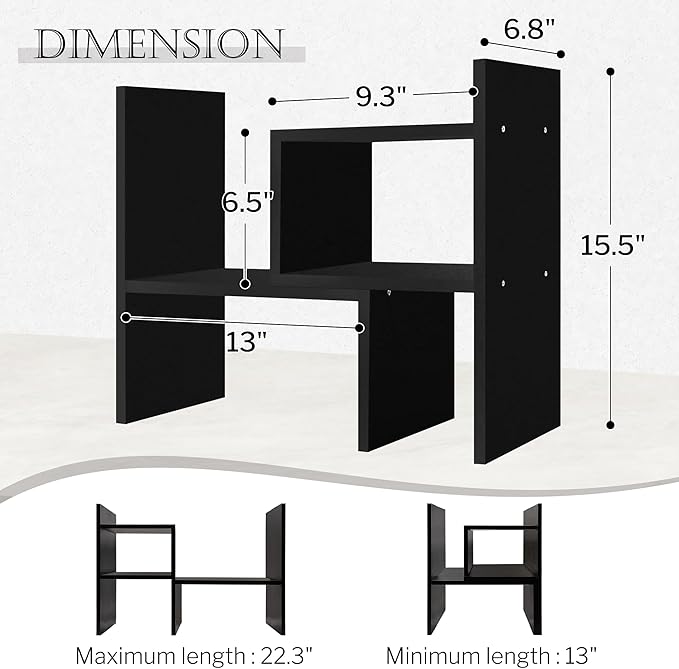 Jerry & Maggie Desktop Organizer Office Storage Rack Adjustable Wood Display Shelf Birthday Gifts Toy Home Decor Free Style Rotation Display True Natural Stand Shelf (Black/2 Pack)