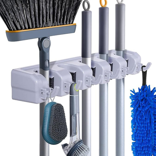 Broom Holder Wall Mount Broom Organizer Mop Holder Hanger Garden Tool Organizers Storage Rack Garage Laundry Room Organizations and Storage with Hooks Heavy Duty